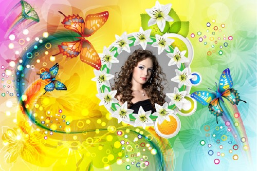 Фотошоп рамка коллаж - цветы и бабочки
